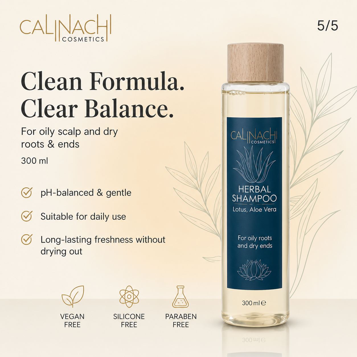 Oily Scalp and Dry Ends Herbal Shampoo, Sulfate free, 300ml. haircare CALINACHI Cosmetics