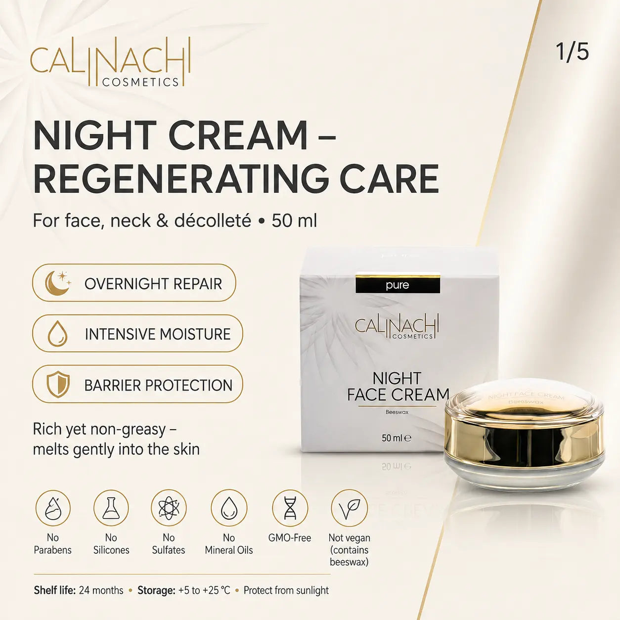 Regenerierende Nachtcreme für Gesicht, Hals und Dekolleté, 50 ml.